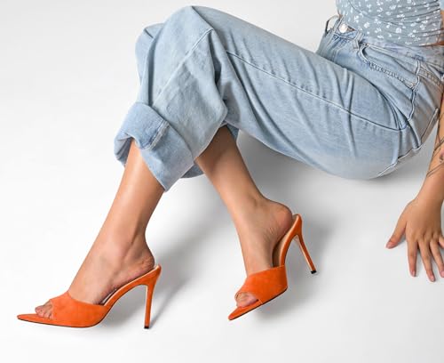 Image of TNYNFBEB Womens Stiletto High Heel Pointed Open Toe Sandals Mules Shoes Slingback Slip-on Prom Party Dress Summer 3.9 Inches Heels