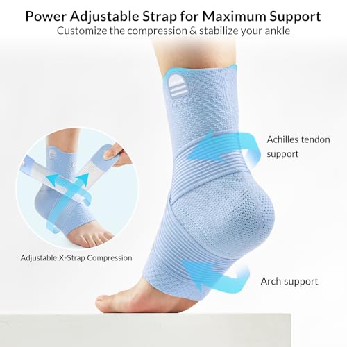 Image of ZOELION Ankle Brace Compression Support with Removable Fishnet Strap, 3D Knit Plantar Fasciitis Relief Achilles Tendonitis Brace, Ankle Compression Sleeve for Pain Relief & Injury Healing, Blue /XXL