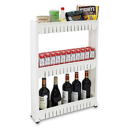 Todeco - Estante con Ruedas, Estantería de Almacenamiento con Ruedas - Material: Plástico - Peso: 1,79 kg - 3 compartimientos, 78 x 54 x 12 cm, Blanco