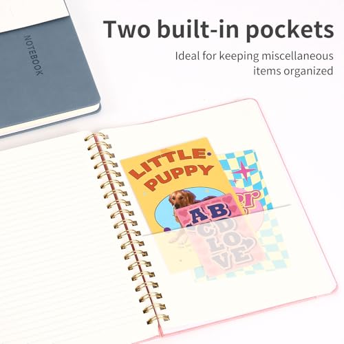 Image of Spiral Notebook - 7.24 inch x 10 inch College Ruled Journal with Inner Pockets and 180 Pages, PU Leather Cover Business Journal, Twin-Wire Binding Notebook Perfect for Office & Home School Supplies Black