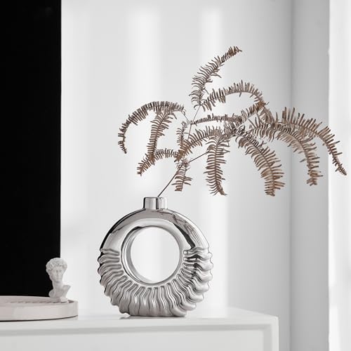 AWNR Vaso de cerâmica prateado: vaso decorativo de donut moderno para decoração de casa, vaso oco mi
