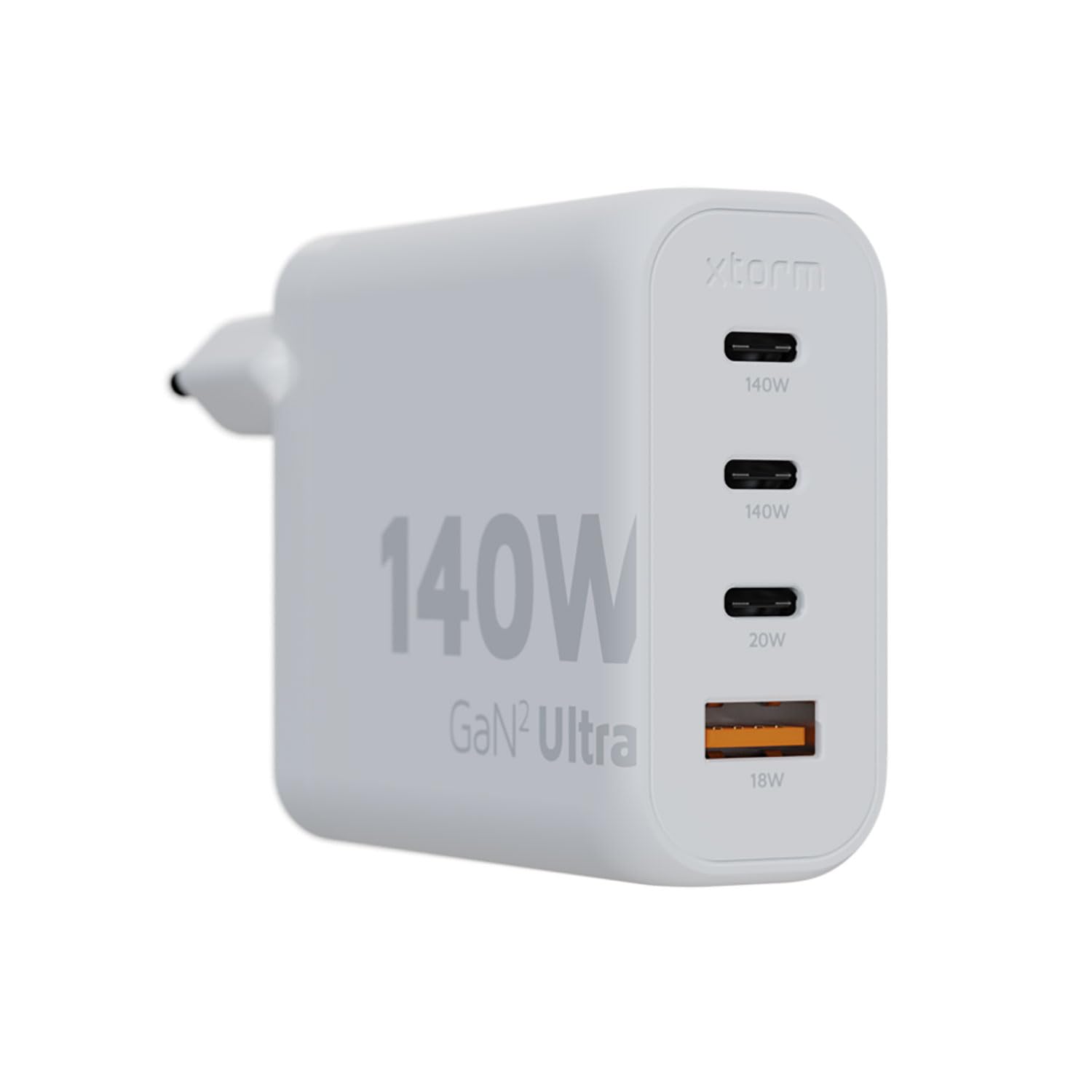 Xtorm GaN2-Ultra, 140W, 4 Puertos, tecnología GAN, Power Delivery & Quick Charge, Cargador multipuerto, ABS Reciclado, Compatible con Smartphone, Tablet y Ordenador portátil - Blanco