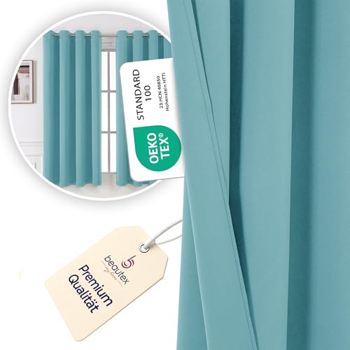 BEAUTEX Verdunklungsvorhang 300x245 Himmelblau Ösen Blickdicht – Ansicht 2