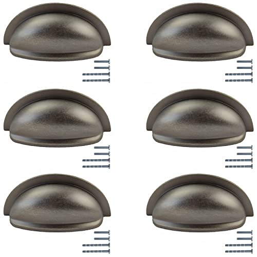 Set of 6 Cup Handles for Kitchen Cabinets & Drawers, Antique Pewter - Image 2