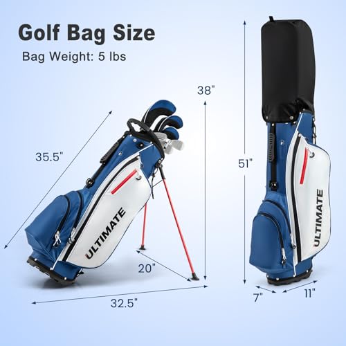 Tangkula 10 Pieces Men's Complete Golf Clubs Set Left Hand, Golf Club Package Set with 460CC Driver, Fairway Wood & Hybrid, Irons, Putter, Portable Regular Golf Club Set (Blue) - Image 6