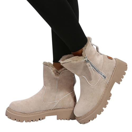 Generisch Winterschuhe Damen - Winterstiefel Damen Warm Gefüttert Boots Stiefel Outdoor Herbstschuhe Stiefeletten Wasserdicht Schneestiefel Winterboots mit Seitlicher Reißverschluss