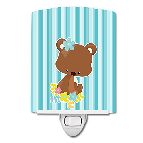 Lámpara de mesa de noche con osito y flores cerámica