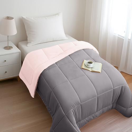 Image of HOME ELEGANCE Comfort Living Microfiber Reversible AC Comforter, 120 GSM, Soft & Cozy, Lightweight Quilt, All Season use, Machine Washable, Single - 60x90 inches - Rose Dust