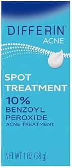 Differin Acne Spot Treatment with 10% Benzoyl Peroxide, Maximum Strength OTC Acne Treatment, Fast Acting Spot Treatment for Face, 1 oz