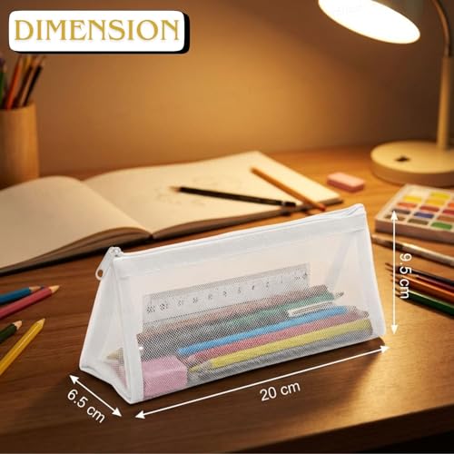 Image of FunBlast Mesh Pencil Case with Smooth Zipper, Single Layer Multi-Purpose Stationary & Pen Pouch for Boys & Girls, Transparent Stationary Bag, Organizer Pouch for Student (White-C)