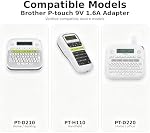 9V AC Adaptateur pour frère P-Touch PTD220 210 200 PTH110 AD-24 PT-N20 | Conseil rond, Ptouch de remplacement PT-D200G PT-1280 PT-1290 PT-1880 PT-1890 PT-D215E AD-60 AD-24ES Cord d'alimentation de fabricant d'étiquettes