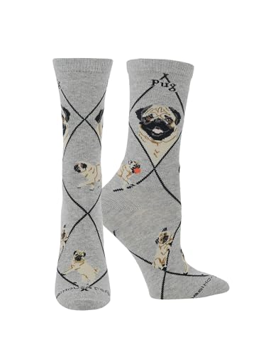 WHD Pug Puppy Crew Socks for Women & Men | Gray Medium | 1-Pack