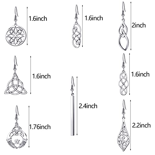 Yaomiao 8 Pairs Celtic Knot Dangle Earrings Silver Knot Drop Earrings Hook Earrings2