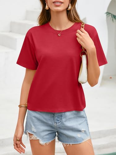 Image of UNCLECAT Womens Short Sleeve Crop Tops Summer Basic Cropped T Shirts | Workout,Casual,Crew Neck Tee,Boxy Loose Fit,Cotton Trendy Clothes
