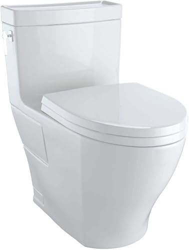 TOTO MS626124CEFG#11 Aimes WASHLET Alargado 1.28 GPF Altura universal con faldón CeFiONtect, Blanco-MS626124CEFG Inodoro de una pieza, Blanco