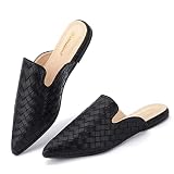 BISON SPIRIT Mules for Women Flats Pointed Toe Slip On Slides Loafer Shoes (Black Plaid PU,7)