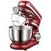Produktbild Küchenmaschine - Knetmaschine - Teigmaschine - Rührmaschine mit Edelstahl-Rührschüssel 4 Liter Knetmaschine Rührmaschine (1200 Watt, 6 Stufen, Rührbesen,Knethaken, Auswurftaste, Rot)