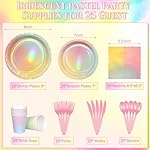 Iridescent Rainbow Party Decorations - Serve 25, Holographic Pastel Paper Plates and Napkins, Disposable Iridescent Rainbow Plates, Cups, Napkins for Girls Birthday, Wedding, Baby Shower - Image 2
