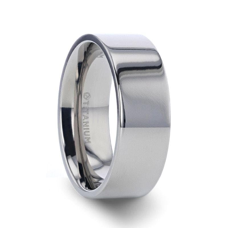 ThorstenHARDY Polished Finish Flat Style Men’s Titanium Wedding Ring - 6mm & 8mm