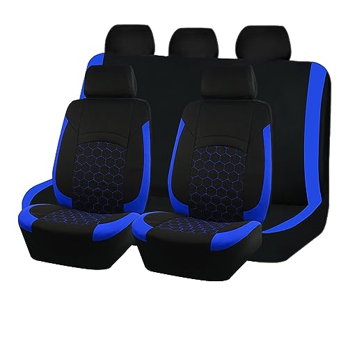 Housses de siège de voiture de course en polyester bleu broderie hexagone 9 pièces universel