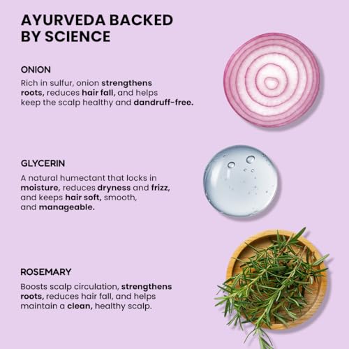 Image of Onion & Rosemary Shampoo for Men & Women - 200ml | Hair Growth, Scalp Stimulating, Frizz Control Reduces Hair Fall | Strengthens & Smoothens Hair | Paraben Free, Sulphate Free, Derma Tested