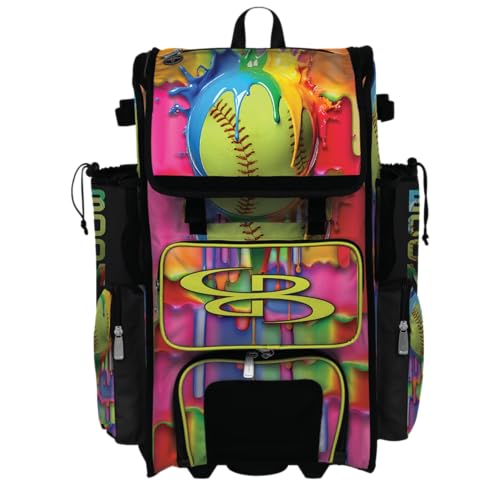Boombah Superpack Hybrid Rolling Bat Bag - Wheeled & Backpack Version - Softball Slide Multi