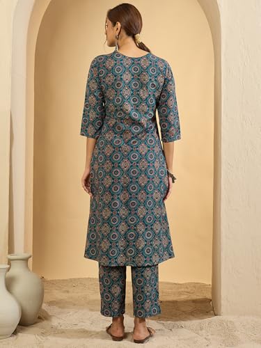 Image of INDO ERA Women Pure Cotton Kurta Palazzo Set | Printed Kurta with Palazzo Pants | Summer Friendly, Office Wear Co-Ord Set | Cord Set For Women Cotton