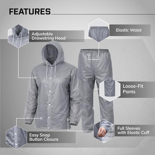 Image of ROBUSTT Unisex EVA Rainsuit Jacket & Pant Set (Pack of 10) | Grey | Waterproof Raincoat for Men & Women | Hooded Full Body Rain Protection | Lightweight, Reusable Rain Wear for Bike & Outdoor Use