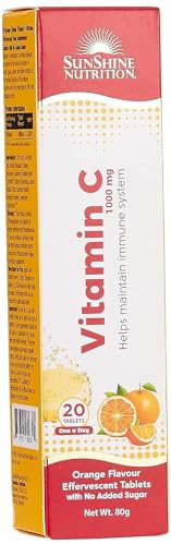 Sunshine Nutrition Vitamin C 1000 Mg Orange Flavour Effervescent 20 Tablets