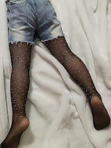 SHENHE Girl's Sparkle Fishnet Tights High Waist Rhinestone Mesh Fishnet Stockings4