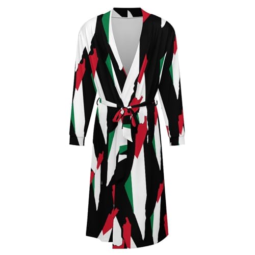 Palestine Flag Map Soft Robe Long Sleeve Bathrobes V Neck Sleepwear Spa Robes with Belt Men Woman4