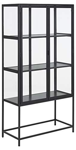 PKline Vitrinenschrank Sea Metall Glas Vitrine Wohnzimmer Schrank Standvitrine schwarz