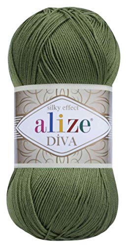 Alize Diva Silk Effect 100% Microfiber Acrylic Yarn 1 Ball skeins 100gr 383yds Color (79 - Basil)