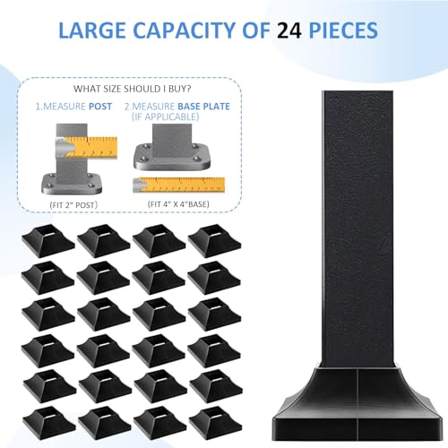 Image of 24Pcs Plastic Post Base Cover fit 2 inch Post, Decorative Square Railing Base Trim, Post Base Plate Cover,Durable Fence Post Flange Skirt for Patio, Porch, Stair, and Railing Systems, UV-Resistant, Black