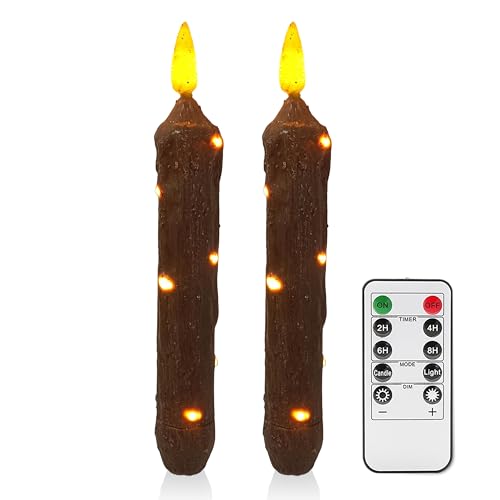 Image of 6.5 Inches Primitive Real Wax LED Flameless Short Candlesticks Hand Dipped Battery Operated Taper Candles with Timer Remote Candles for Vintage Rustic Home Decor, Pack of 2(Brown)