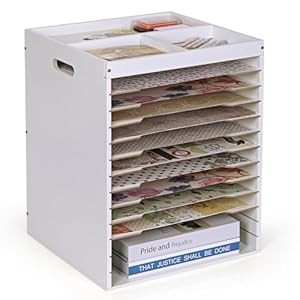 Wood Scrapbook Paper Storage, 12×12 Paper Storage Organizer with Adjustable Shelves and Extraction Slot, 12 Tier Desk File Organizer Rack Letter Mail Tray for School Office Home