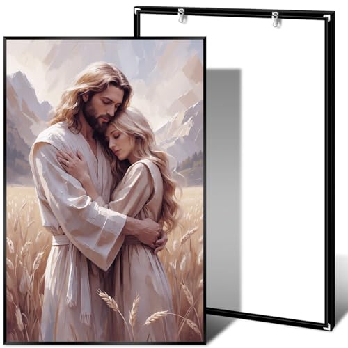 Vintage-style, warm Christian Catholic wall decorations, Jesus embracing woman poster,