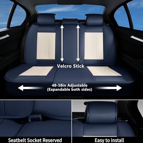 Image of Coverado Seat Covers Full Set, Car Seat Covers Waterproof, Luxury Leather Seat Cover for Cars, Front Seats and Back Seat Cover, Car Seat Cushion, Car Seat Protector Universal Fit Most Cars,Blue&White