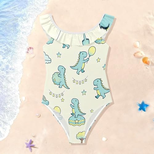 Traje de baño para niña SyXIOP con estampado de dinosaurios azules y volantes de 3 a 6 años 2
