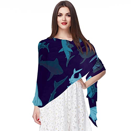 Foulard long tête en mousseline de soie écharpe trois requins