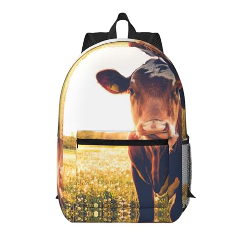 Sac à dos universitaire imprimé vache avec poche de rangement pour ordinateur