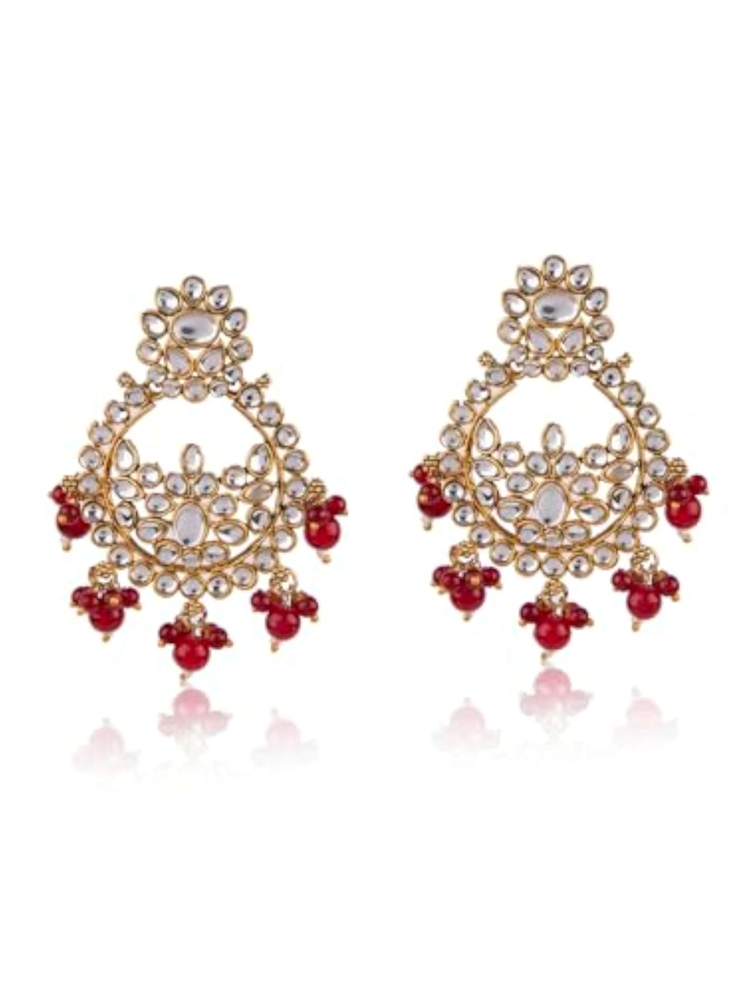 Gold Plated Kundan Red Beaded Jewellery Set with Maangtika