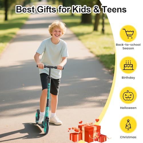 Image of SIMATE Kick Scooter for Kids Teens & Adults, 4 Adjustable Heights, 8IN All Terrain Big Wheels, Foldable and Lightweight, Gifts for Girls Boys