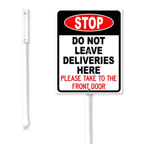 Geroclonup Stop Do Not Leave Deliveries Here Take To The Front Door Yard Sign 11.5x15cm Sturdy Aluminum Yard Signs Rust Free Garden Decorations Rustproof Standing Lawn Sign for Outdoor Decor