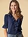 Allegra K Women's Ruffle V Neck Victorian Blouse Puff Sleeve Casual Chiffon Peasant Tops X-Large Navy Blue