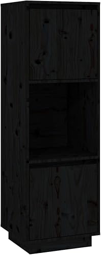 Miniatura 3 de GOLINPEILO Tablero de madera maciza con 2 puertas y 1 compartimento, color negro, 15 x 13.8 x 46.1 pulgadas, gabinete de almacenamiento lateral de