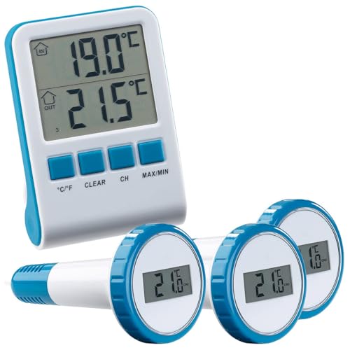 infactory Teichthermometer: 3 digitale Teich- und Poolthermometer mit LCD-Funk-Empfänger, IPX8 (Funkthermometer Pool, Elektronische Poolthermometer, Unterwasser)