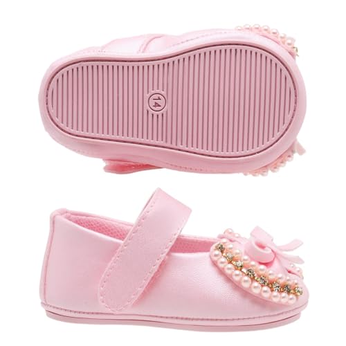 Sapatilha Infantil Bebê Menina Recém Nascido Primeiros Passos Com Lacinho Para Batizado (Rosa Chicle