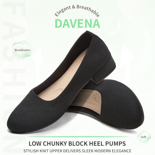 Davena Women Low Chunky Block Heel Pumps Elegant Round-Toe Knitted Pumps Stylish Slip-On Heels for Business(Black,US11) by Davena - Used condition - Image 3