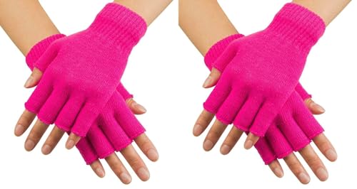 Boland - Fingerlose Neon Handschuhe, 80er Jahre, leuchten im Schwarzlicht, Armstulpen für Mottoparty, Karneval und Festival